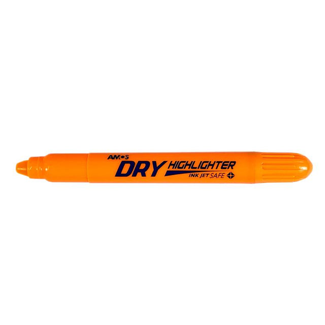 Vibrant Fluoro Orange Amos Dry Highlighter, perfect for vivid notes without bleed, ideal for students and professionals.