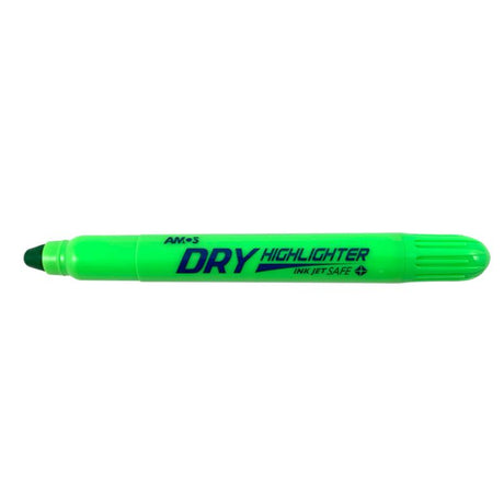 Amos Dry Highlighter in Fluoro Green with a brush tip for vibrant, precise highlighting without smudging or bleeding.