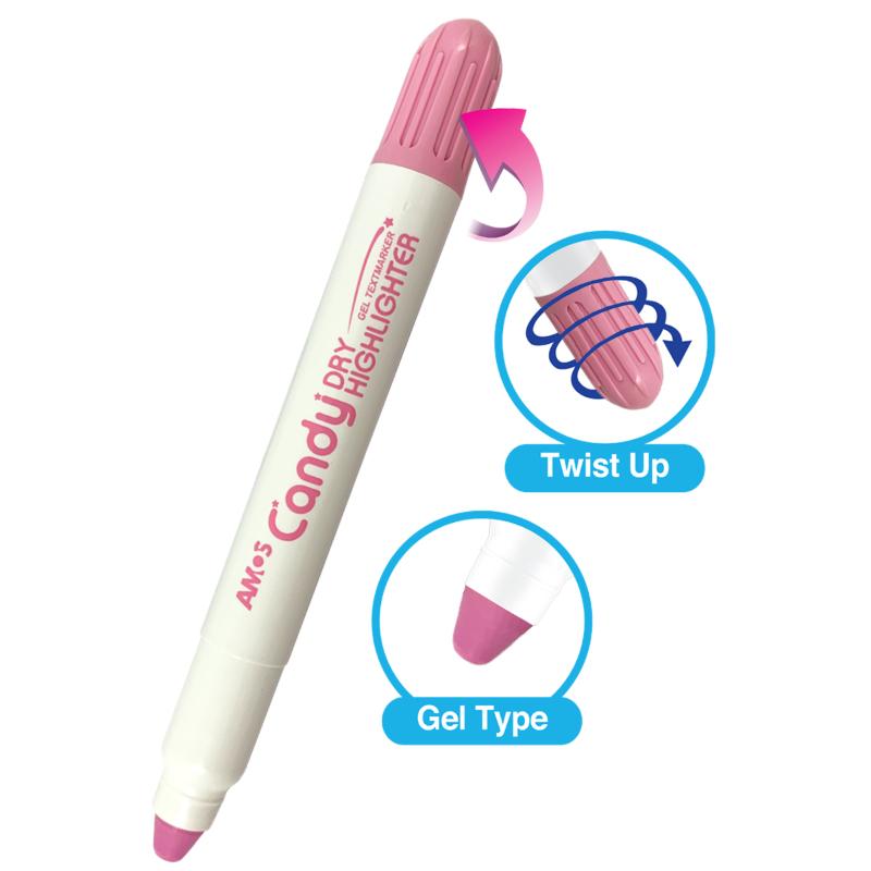 Amos Dry Highlighter in Pastel Milky Pink, featuring a no-bleed gel formula for smooth, consistent highlighting on all paper types.