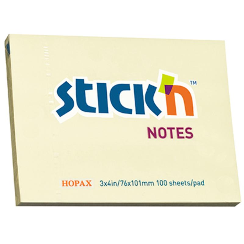 Vibrant yellow sticky notes, 76x101mm, 100 sheets, perfect for reminders and organization without residue.
