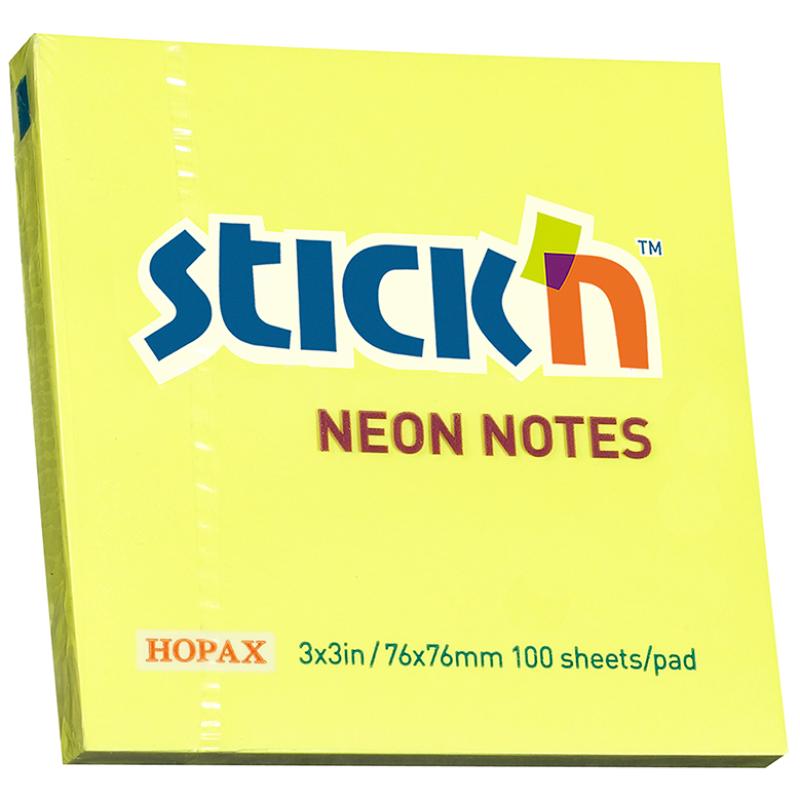 Bright Neon Lemon sticky notes for reminders, with 100 repositionable sheets for easy organization and creativity.