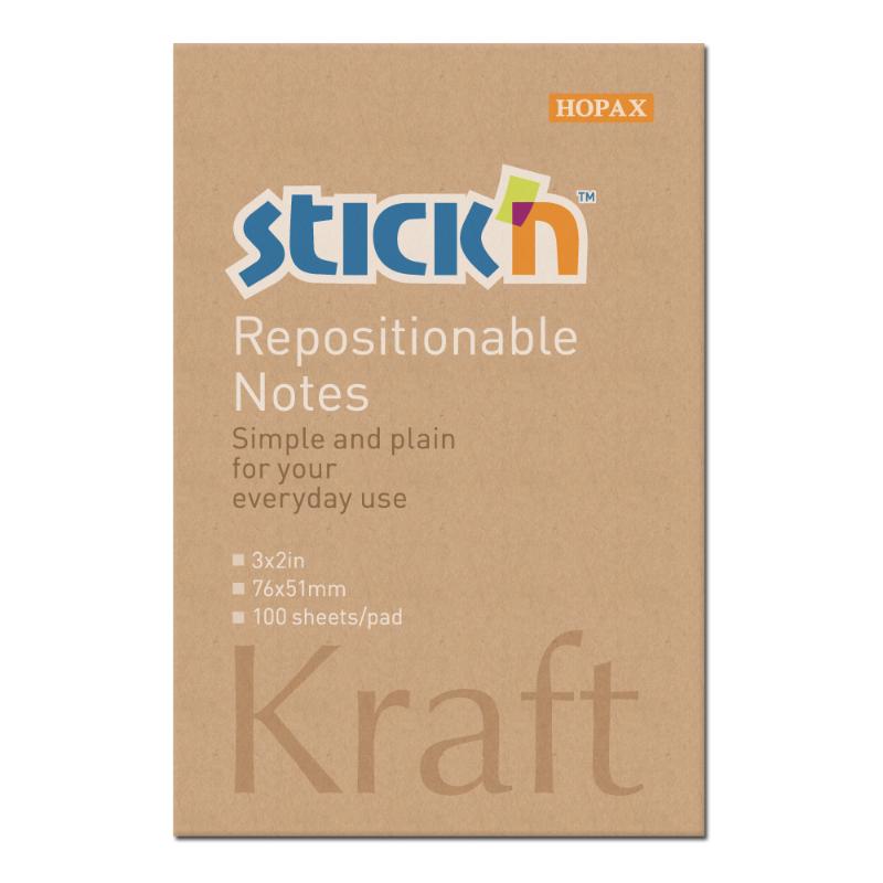 Kraft sticky notes, 76x50mm, 100 sheets, perfect for organizing, note-taking, and eco-friendly creativity.