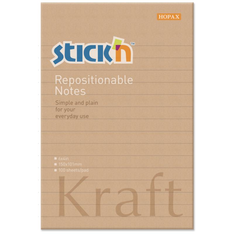 Eco-friendly kraft sticky notes 150x101mm, 100 sheets for organization, brainstorming, and creative projects.