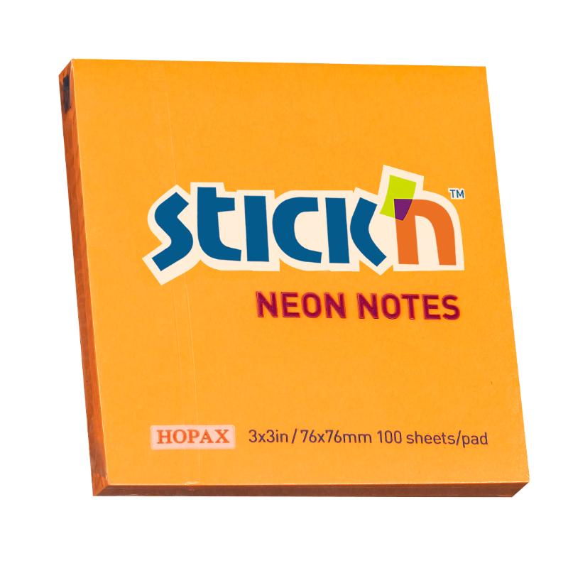 Vibrant neon orange sticky notes for effective organization and note-taking, featuring 100 repositionable sheets.