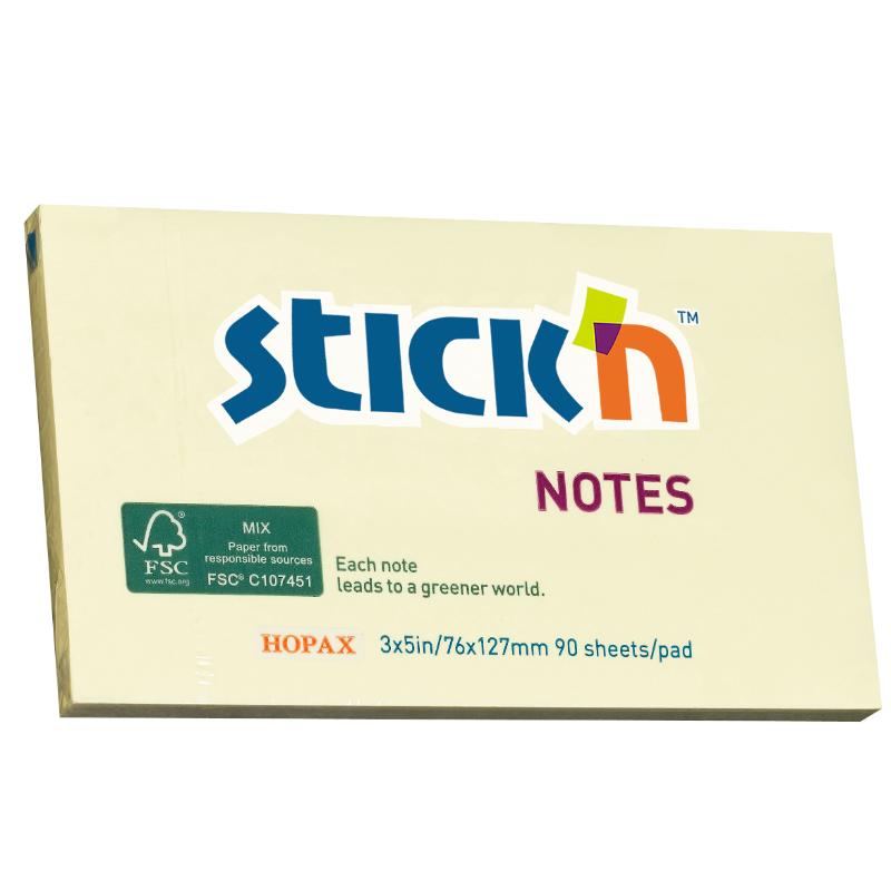 Yellow Stick'n FSC Note Pads with 90 self-adhesive sheets for eco-friendly organization and reminders.