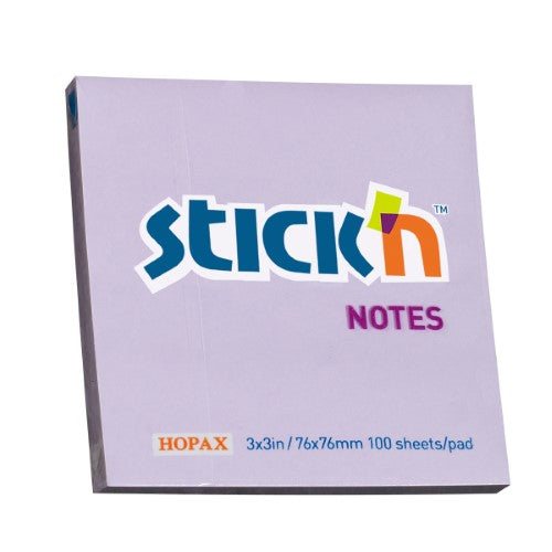 Pastel Purple Stick'n Notes, 76x76mm, 100 sheets for reminders, notes, and organizing tasks without residue.