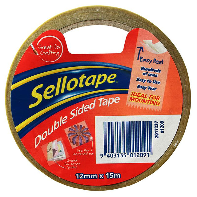 Sellotape 1209 Double Sided Tape, 12mm x 15m, perfect for crafts, home repairs, and DIY projects in Australia.
