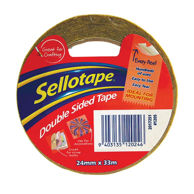 Sellotape 1205 Double Sided Tape, 24mm x 33m, ideal for crafting, photo mounting, and DIY projects with strong adhesion.