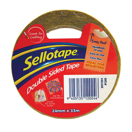 Sellotape 1205 Double Sided Tape, 24mm x 33m, ideal for crafting, photo mounting, and DIY projects with strong adhesion.