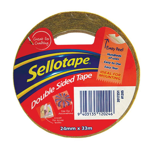 Sellotape 1205 Double Sided Tape, 24mm x 33m, ideal for crafting, photo mounting, and DIY projects with strong adhesion.