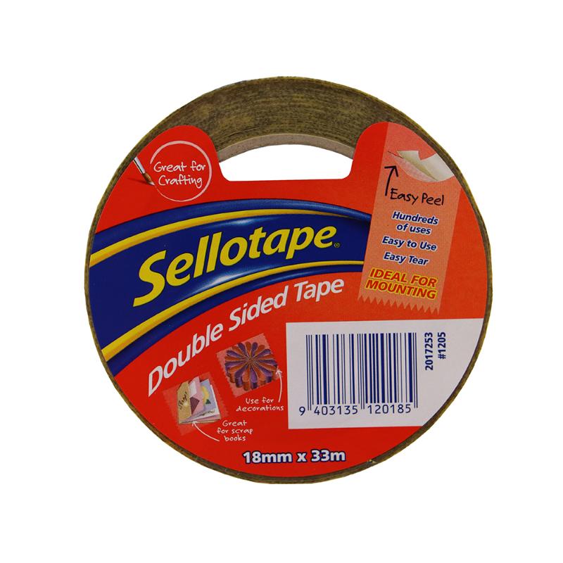 Sellotape 1205 double sided tape, 18mm x 33m, ideal for crafting, DIY, and secure bonding without mess.