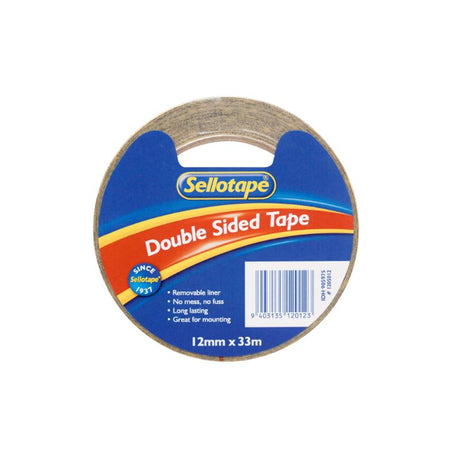 Sellotape 1205 Double Sided Tape, 12mm x 33m, versatile for crafting, repairs, and projects with strong adhesive.