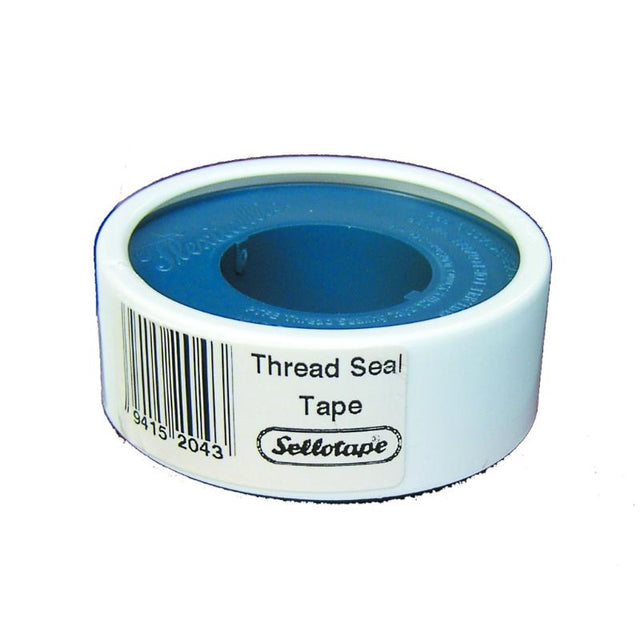 Sellotape PTFE12 Teflon Thread Seal Tape 12mm x 12m, ideal for plumbing and gas piping with high chemical resistance.