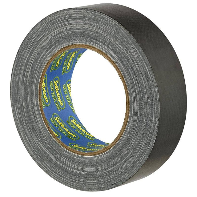 Sellotape 4705 black cloth tape, 36mm x 30m, ideal for strong adhesion in crafting, repairs, and bundling tasks.