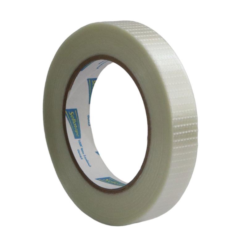 Heavy-duty Sellotape 1307 Filament Tape, 19mm x 50m, ideal for bundling heavy materials with exceptional strength.