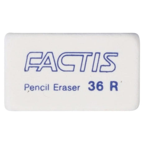 Factis Eraser 36R Soft White: premium synthetic rubber eraser for clean, precise pencil marks removal without residue.