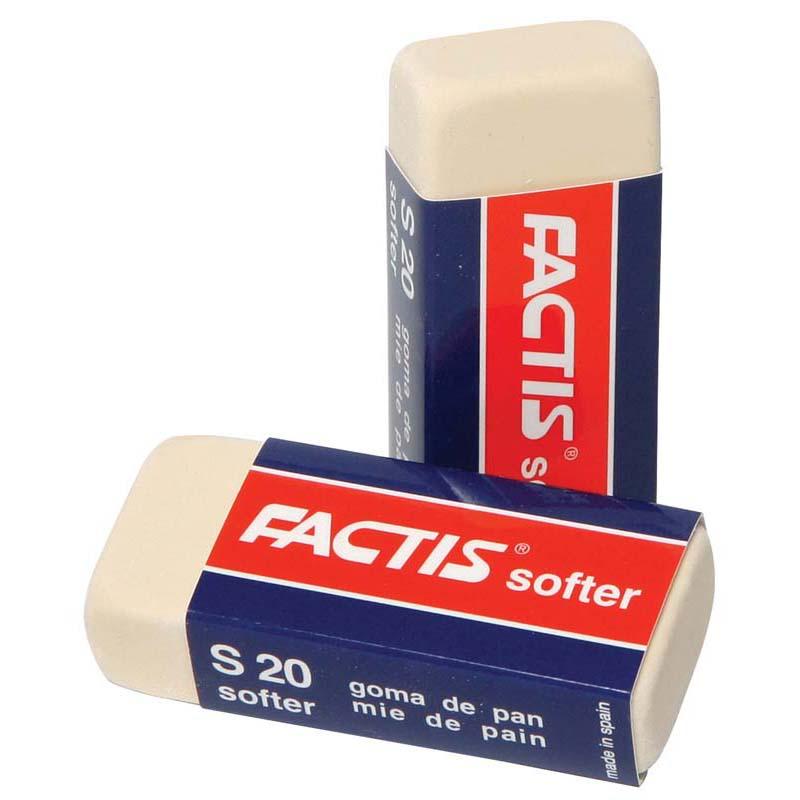 Factis Eraser S20 Soft White, a high-quality eraser for clean corrections, ergonomic shape, soft texture, and individually wrapped.