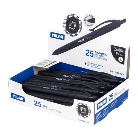 Elegant Milan P1 Touch Colours Ballpoint Pen in black, featuring a matte finish and 1 mm tip for precise writing.