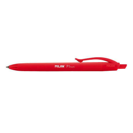 Milan P1 Touch Colours Ballpoint Pen in vibrant red, featuring smooth ink flow and ergonomic grip for comfortable writing.