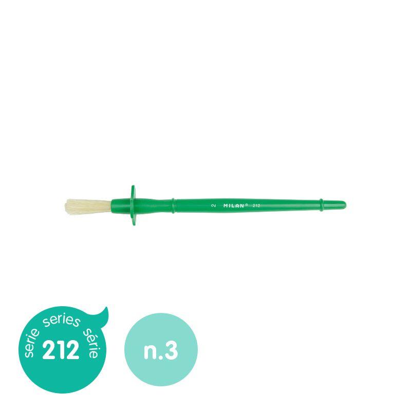Milan Bristle Glue Brush 212 Series Size 3 with green handle, hog bristles for precision in glue and varnish application.