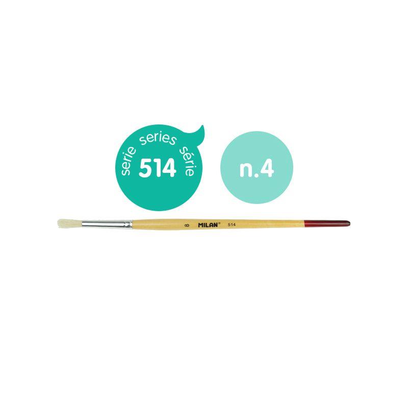 Milan Bristle Hair Brush 514 Series Round Size 4 with natural hog bristles for precise painting and comfortable grip.