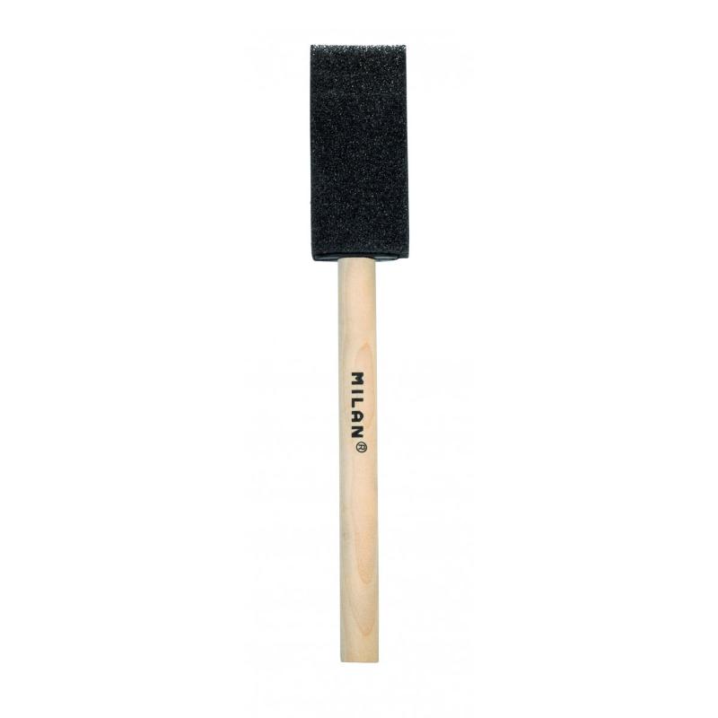 Milan Black Sponge Brush 1321 Series 25mm, perfect for watercolor and crafts with a comfortable wooden handle.