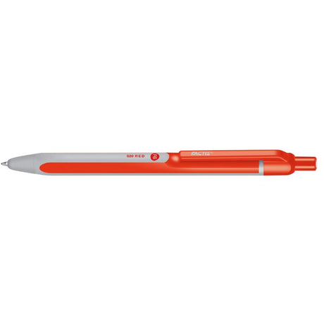 Factis F6 Medium Ballpoint Pen in red with stylish grey accents, features smooth writing and 1,200m ink capacity.