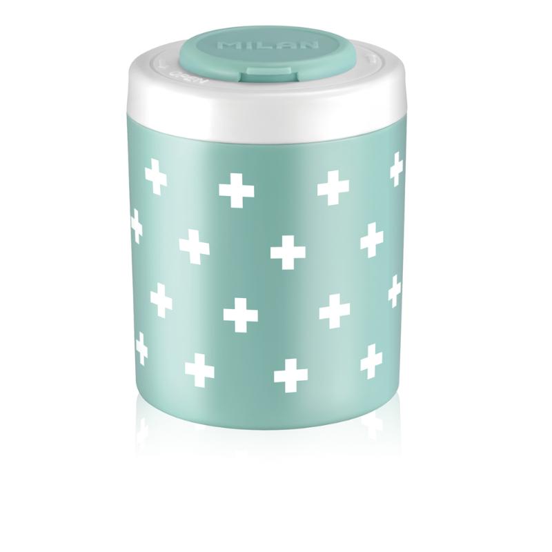 Milan Antibacterial 2 Hole Pencil Sharpener in turquoise, featuring dual sizes, antibacterial properties, and a safety blade.