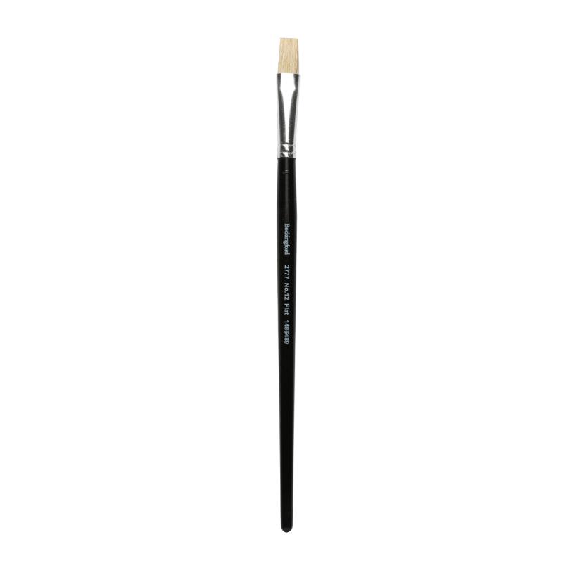 Bockingford 2777 Flat Size 12 paint brush with 12mm hog hair bristles for precise strokes and blending in various mediums.