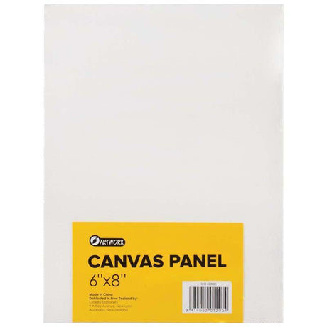 Artworx 6x8 canvas panel, 280g, 100% cotton, ideal for acrylic and oil painting, with durable backing for stability.