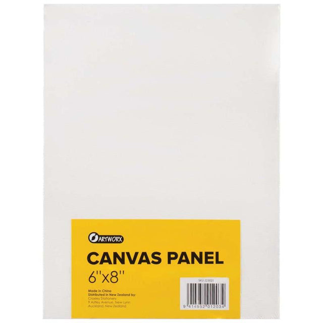Artworx 6x8 canvas panel, 280g, 100% cotton, ideal for acrylic and oil painting, with durable backing for stability.