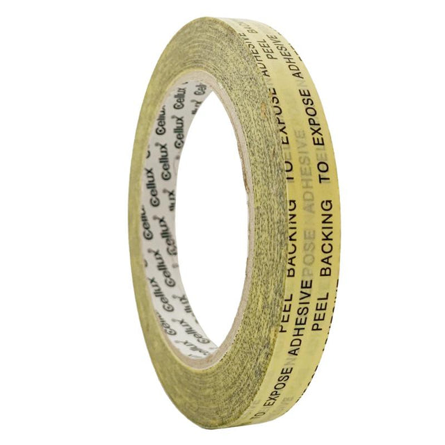 Cellux Double Sided Tape 12mm x 33m, ideal for crafting, decorating, and securing surfaces with strong adhesion.