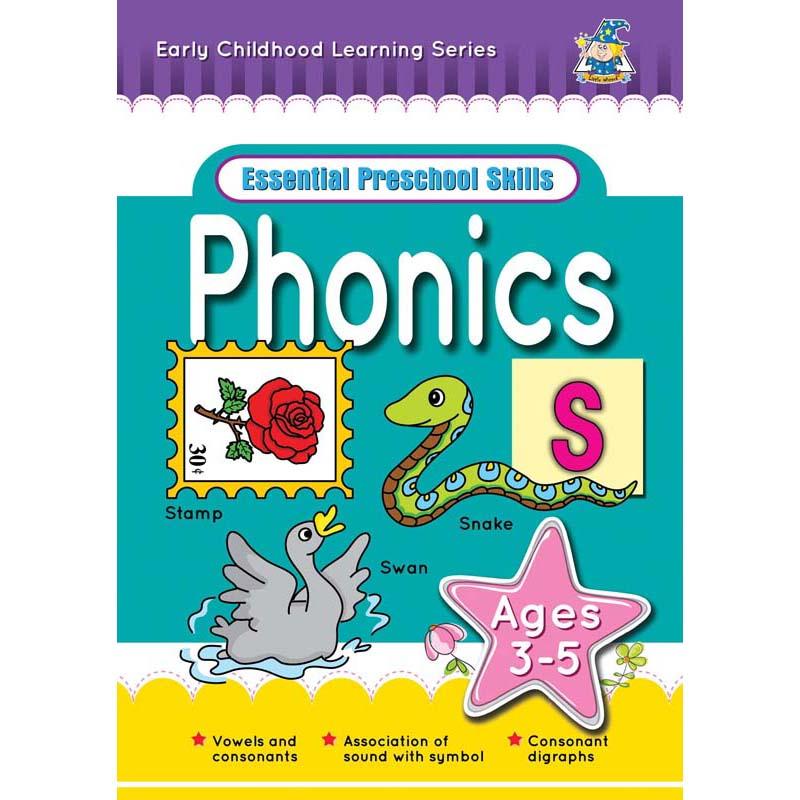 Colorful phonics workbook for kids aged 3-5, featuring engaging activities for early literacy development.