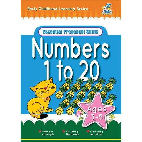 Engaging Greenhill Activity Book for preschoolers, teaching numbers 1-20 with fun exercises and vibrant illustrations.