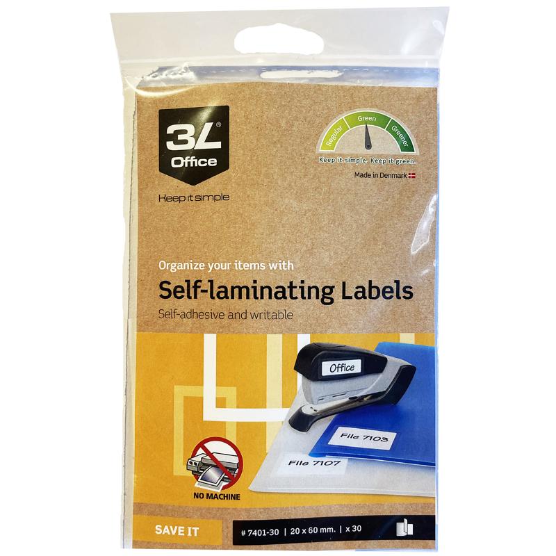 30 self-laminating labels (20x60mm) on 6 sheets for durable, versatile labeling in home, office, or school environments.