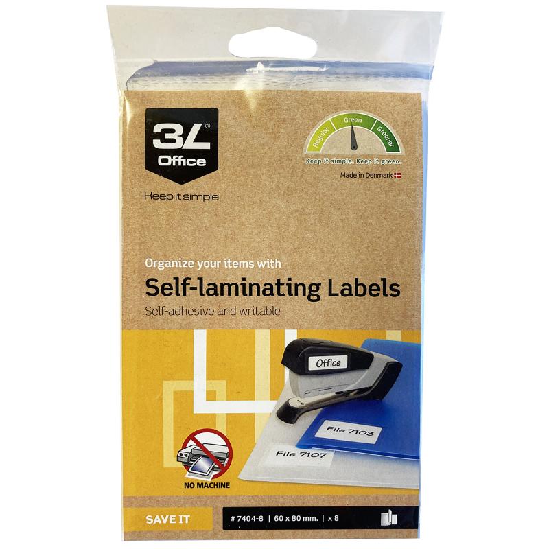 3L Self Laminating Labels, 60x80mm, 8 total, durable with transparent finish for document protection and organization.