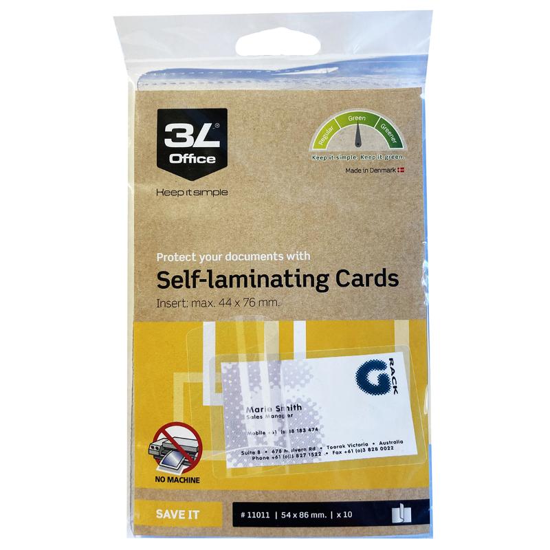 3L Self Laminating Cards 54x86mm, pack of 10, for durable, easy document protection without a laminator.