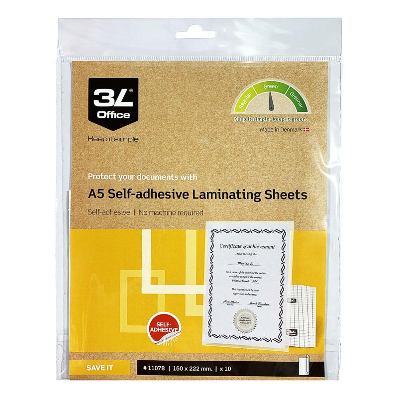 3L Self Laminating Sheets A5 10 pack for easy protection of documents, photos, and labels; simply peel and stick.