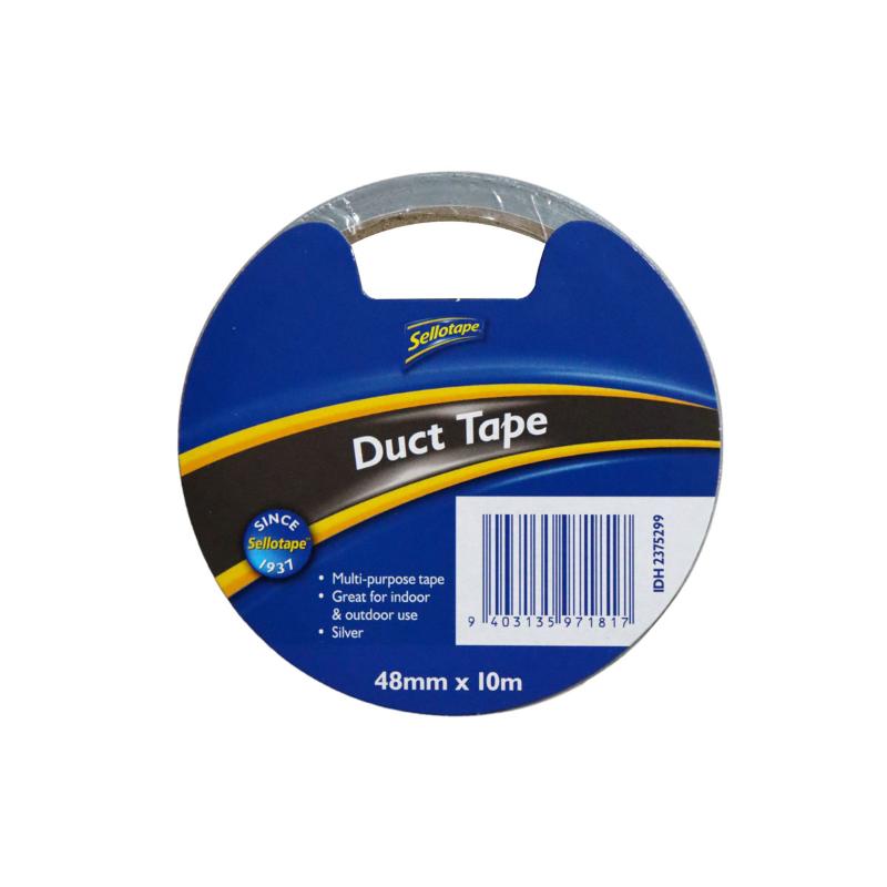 Sellotape Economy Duct Tape, 48mm x 10m, versatile and durable for repairs, crafts, and sealing various materials.
