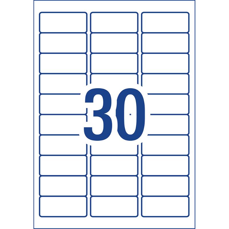 Avery L7158 labels, 64x26.7mm, 100 sheets, versatile for inkjet/laser, Jam-Free Technology, FSC certified, 3000 labels total.