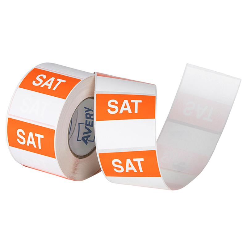 Vibrant orange and white Avery 40x40mm labels with removable adhesive for easy organization and food storage.