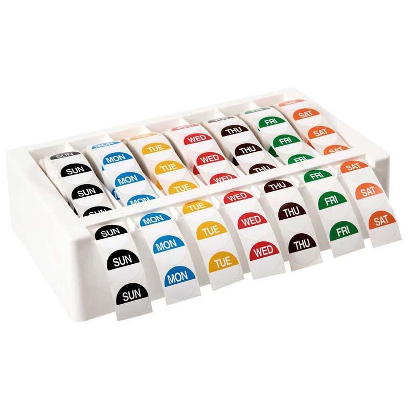 Avery Label Dispenser Day Kit in white with 24mm round labels for organizing weekly tasks and meal prep efficiently.
