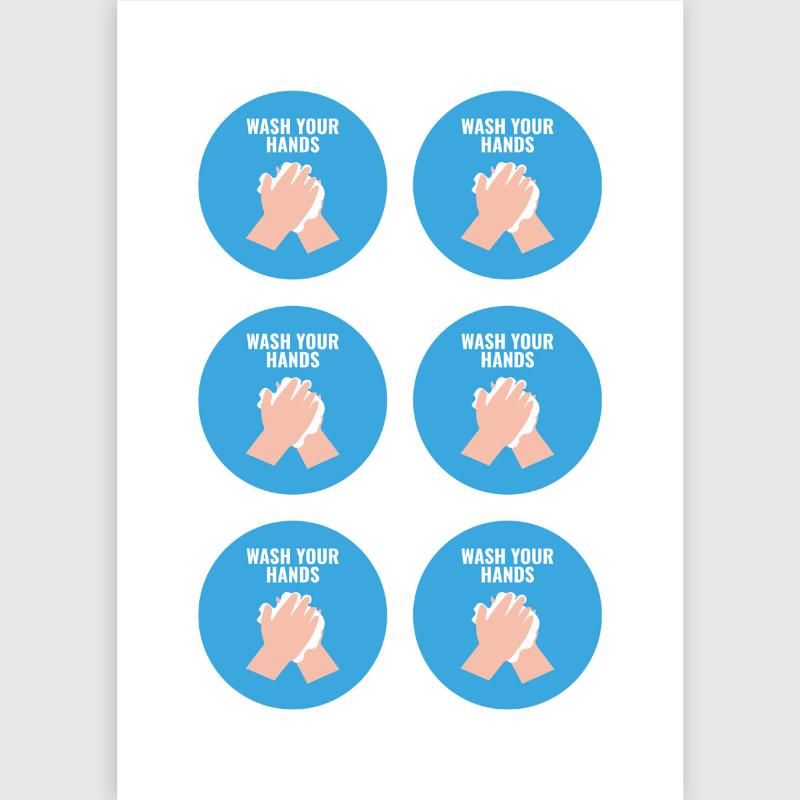 Avery round self-adhesive 'Wash Your Hands' signs on 5 sheets for promoting hygiene in public spaces.