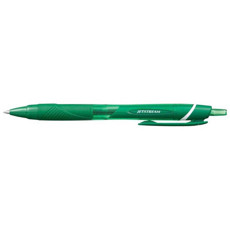 Uni Jetstream Sport Retractable pen in green with 0.7mm nib, featuring a rubberized grip for comfort and smooth ink flow.