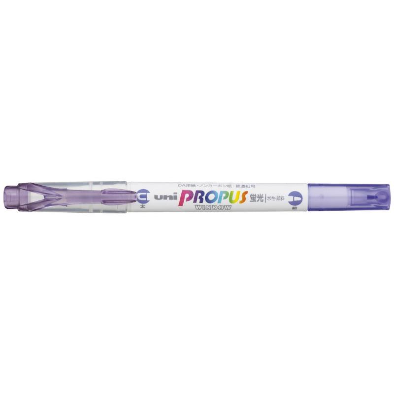 Uni Propus Window Double-Ended Highlighter in lavender, featuring 4.0mm and 0.6mm tips for precise and versatile highlighting.