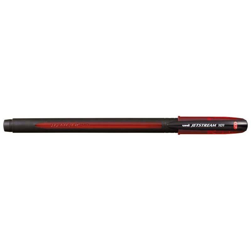 Uni Jetstream 101 Red Rollerball Pen with 0.7mm nib, quick-drying ink, ergonomic design for comfortable writing.