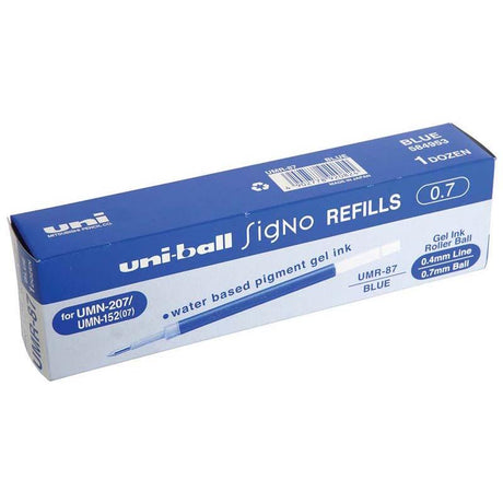 Uni-ball Signo refill UMR-87, 0.7mm blue gel ink for smooth writing in UM-152, UMN-207, and UMN-307 pens.