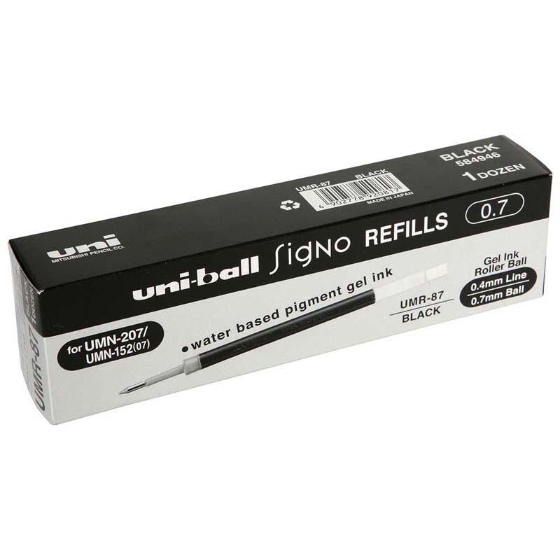 Uni-ball Signo refill cartridge UMR-87 with 0.7mm black ink for smooth, consistent writing in various pens.