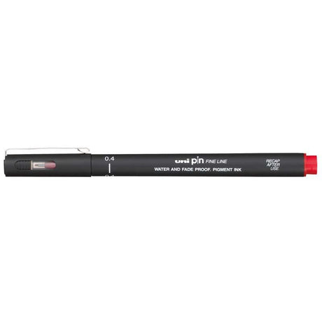 Uni Pin Fineline Permanent 0.4mm Red marker with precise nib for vibrant details in sketches and illustrations.