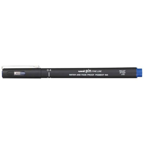 Uni Pin Fineline Permanent 0.4mm Blue marker, perfect for detailed drawings with waterproof and fade-proof ink.